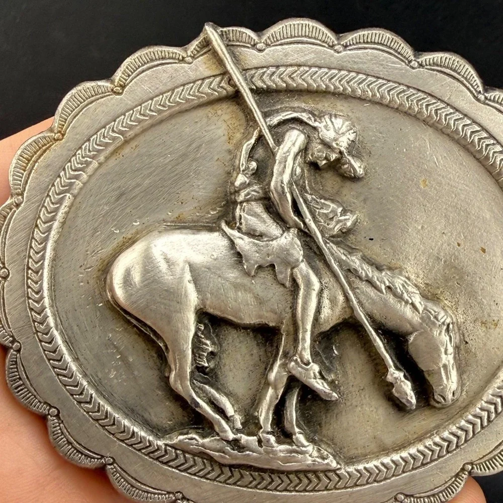 Vintage Siskiyou Belt Buckle Silver Native American End of the Trail 1982